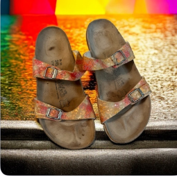 Birkenstock Birkis Tahiti Women’s Size 38 L7 Plaid Glitter Cork Buckle Sandals - Picture 2 of 7